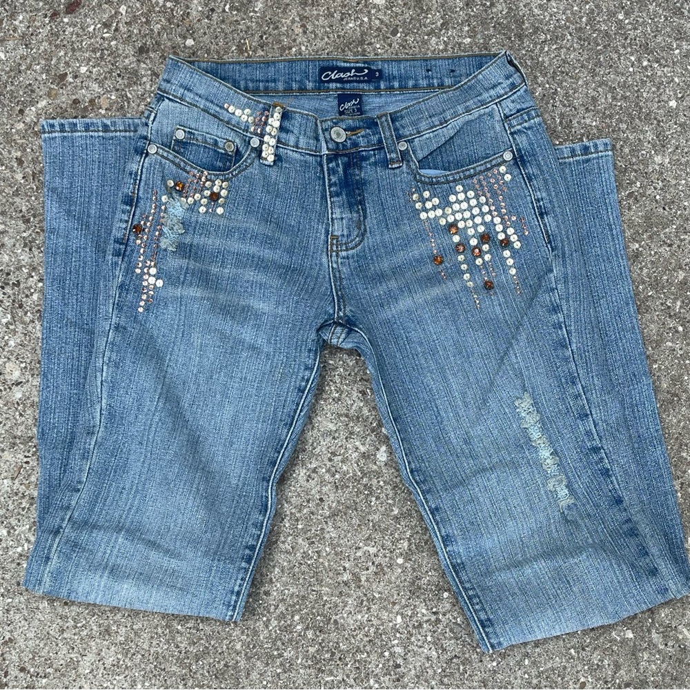 Clash Jeans USA Bronze and gold embellished jeans - size 3